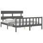 Double bed frame with gray solid wood headboard by vidaXL, Beds and slatted bases - Ref: Foro24-3193278, Price: 157,01 €, Dis...