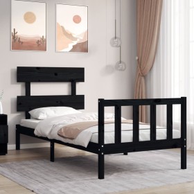 Bed frame with black solid wood headboard 100x200 cm by vidaXL, Beds and slatted bases - Ref: Foro24-3193265, Price: 131,99 €...