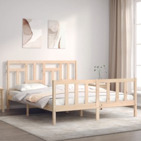 Bed frame with solid wood headboard 160x200 cm by vidaXL, Beds and slatted bases - Ref: Foro24-3193151, Price: 132,99 €, Disc...