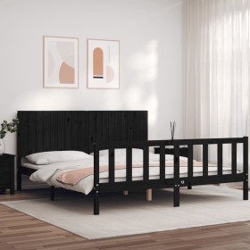 Estructura cama de matrimonio con cabecero madera maciza negro de vidaXL, Camas y somieres - Ref: Foro24-3192965, Precio: 212...