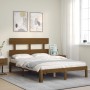 Honey brown solid wood headboard bed frame 140x190 cm by vidaXL, Beds and slatted bases - Ref: Foro24-3193514, Price: 173,99 ...