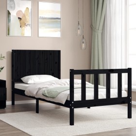 Black solid wood bed frame with headboard by vidaXL, Beds and slatted bases - Ref: Foro24-3192915, Price: 133,99 €, Discount: %