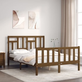 Double bed frame with honey brown wooden headboard by vidaXL, Beds and slatted bases - Ref: Foro24-3193114, Price: 134,99 €, ...