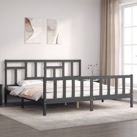 Gray solid wood bed frame with headboard 200x200 cm by vidaXL, Beds and slatted bases - Ref: Foro24-3193163, Price: 162,99 €,...