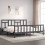 Gray solid wood bed frame with headboard 200x200 cm by vidaXL, Beds and slatted bases - Ref: Foro24-3193163, Price: 162,94 €,...