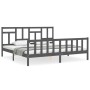 Gray solid wood bed frame with headboard 200x200 cm by vidaXL, Beds and slatted bases - Ref: Foro24-3193163, Price: 162,94 €,...