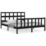 Double bed frame with black solid wood headboard by vidaXL, Beds and slatted bases - Ref: Foro24-3193020, Price: 177,99 €, Di...