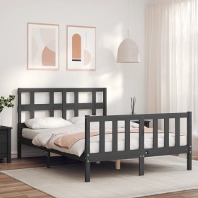 Gray solid wood bed frame with headboard 120x200 cm by vidaXL, Beds and slatted bases - Ref: Foro24-3193008, Price: 142,93 €,...