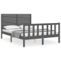 Double bed frame with gray solid wood headboard by vidaXL, Beds and slatted bases - Ref: Foro24-3193178, Price: 174,99 €, Dis...