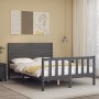 Estructura de cama matrimonio con cabecero madera maciza gris de vidaXL, Camas y somieres - Ref: Foro24-3193178, Precio: 174,...