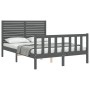 Double bed frame with gray solid wood headboard by vidaXL, Beds and slatted bases - Ref: Foro24-3193178, Price: 174,99 €, Dis...