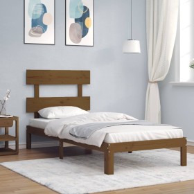 Estructura de cama con cabecero madera maciza marrón miel de vidaXL, Camas y somieres - Ref: Foro24-3193524, Precio: 104,99 €...