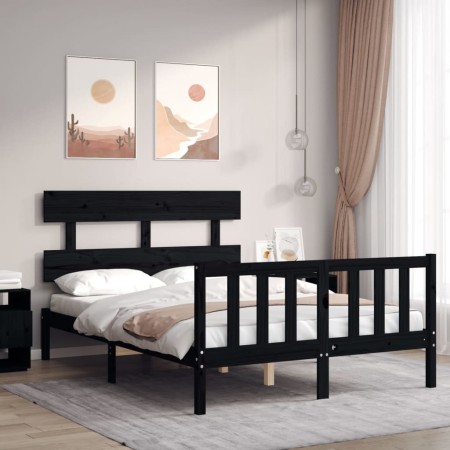 Bed frame with black solid wood headboard 140x200 cm by vidaXL, Beds and slatted bases - Ref: Foro24-3193275, Price: 188,76 €...