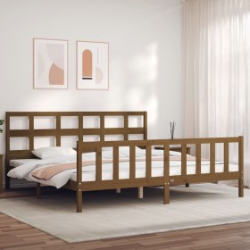 Honey brown solid wood bed frame with headboard by vidaXL, Beds and slatted bases - Ref: Foro24-3193029, Price: 170,99 €, Dis...