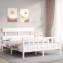 Double bed frame with white solid wood headboard by vidaXL, Beds and slatted bases - Ref: Foro24-3193277, Price: 132,54 €, Di...