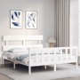 Double bed frame with white solid wood headboard by vidaXL, Beds and slatted bases - Ref: Foro24-3193277, Price: 132,54 €, Di...