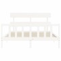 Double bed frame with white solid wood headboard by vidaXL, Beds and slatted bases - Ref: Foro24-3193277, Price: 132,54 €, Di...