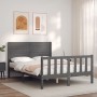 Gray solid wood bed frame with headboard 140x190 cm by vidaXL, Beds and slatted bases - Ref: Foro24-3193188, Price: 167,97 €,...