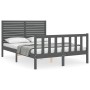 Gray solid wood bed frame with headboard 140x190 cm by vidaXL, Beds and slatted bases - Ref: Foro24-3193188, Price: 167,97 €,...