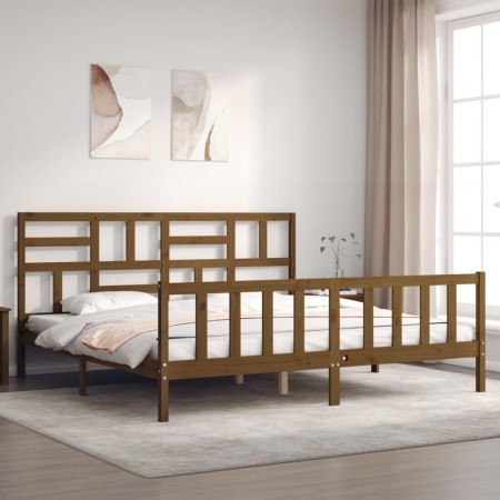 Honey brown solid wood bed frame and headboard 200x200 cm by vidaXL, Beds and slatted bases - Ref: Foro24-3193099, Price: 177...