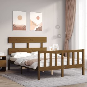 Double bed frame with honey brown wooden headboard by vidaXL, Beds and slatted bases - Ref: Foro24-3193244, Price: 126,99 €, ...