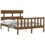 Estructura de cama matrimonio con cabecero madera marrón miel de vidaXL, Camas y somieres - Ref: Foro24-3193244, Precio: 126,...