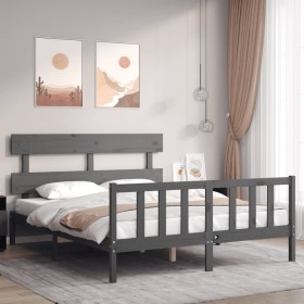 Gray solid wood bed frame with headboard 160x200 cm by vidaXL, Beds and slatted bases - Ref: Foro24-3193283, Price: 147,99 €,...