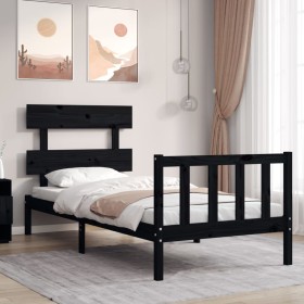 Black solid wood bed frame with headboard by vidaXL, Beds and slatted bases - Ref: Foro24-3193240, Price: 120,99 €, Discount: %