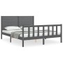 Gray solid wood bed frame with headboard 160x200 cm by vidaXL, Beds and slatted bases - Ref: Foro24-3193218, Price: 210,99 €,...