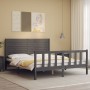 Gray solid wood bed frame with headboard 160x200 cm by vidaXL, Beds and slatted bases - Ref: Foro24-3193218, Price: 210,99 €,...