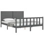 Gray solid wood bed frame with headboard 160x200 cm by vidaXL, Beds and slatted bases - Ref: Foro24-3193218, Price: 210,99 €,...