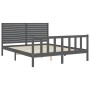 Gray solid wood bed frame with headboard 160x200 cm by vidaXL, Beds and slatted bases - Ref: Foro24-3193218, Price: 210,99 €,...