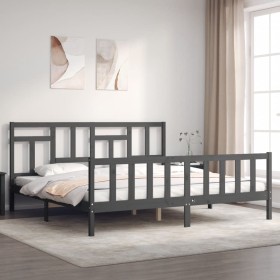 Double bed frame with gray solid wood headboard by vidaXL, Beds and slatted bases - Ref: Foro24-3193158, Price: 165,99 €, Dis...