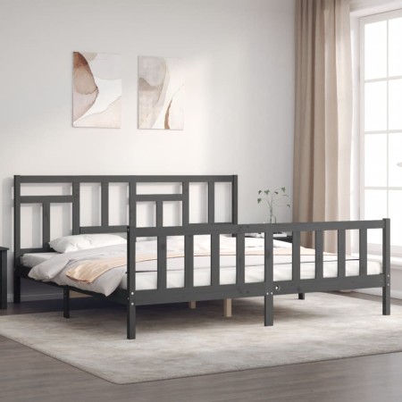 Estructura cama de matrimonio con cabecero madera maciza gris de vidaXL, Camas y somieres - Ref: Foro24-3193158, Precio: 165,...