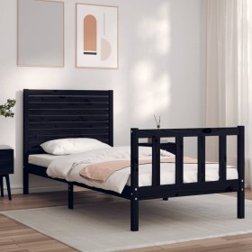 Bed frame with black solid wood headboard 90x200 cm by vidaXL, Beds and slatted bases - Ref: Foro24-3193195, Price: 153,75 €,...