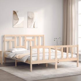 Estructura de cama de matrimonio con cabecero madera maciza de vidaXL, Camas y somieres - Ref: Foro24-3193146, Precio: 131,99...