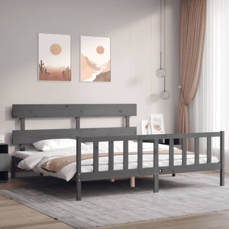 Estructura de cama con cabecero madera maciza gris 200x200 cm de vidaXL, Camas y somieres - Ref: Foro24-3193293, Precio: 163,...