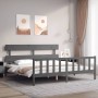 Gray solid wood bed frame with headboard 200x200 cm by vidaXL, Beds and slatted bases - Ref: Foro24-3193293, Price: 163,10 €,...