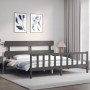 Gray solid wood bed frame with headboard 200x200 cm by vidaXL, Beds and slatted bases - Ref: Foro24-3193293, Price: 163,10 €,...