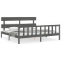 Double bed frame with gray solid wood headboard by vidaXL, Beds and slatted bases - Ref: Foro24-3193288, Price: 161,89 €, Dis...