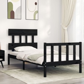 Black solid wood bed frame with headboard by vidaXL, Beds and slatted bases - Ref: Foro24-3193305, Price: 122,99 €, Discount: %