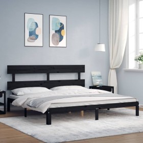 Bed frame with black solid wood headboard 200x200 cm by vidaXL, Beds and slatted bases - Ref: Foro24-3193555, Price: 160,99 €...