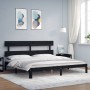 Bed frame with black solid wood headboard 200x200 cm by vidaXL, Beds and slatted bases - Ref: Foro24-3193555, Price: 161,41 €...