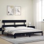 Bed frame with black solid wood headboard 200x200 cm by vidaXL, Beds and slatted bases - Ref: Foro24-3193555, Price: 161,41 €...