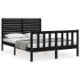 Bed frame with black solid wood headboard 140x200 cm by vidaXL, Beds and slatted bases - Ref: Foro24-3193210, Price: 219,18 €...