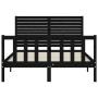 Bed frame with black solid wood headboard 140x200 cm by vidaXL, Beds and slatted bases - Ref: Foro24-3193210, Price: 219,18 €...