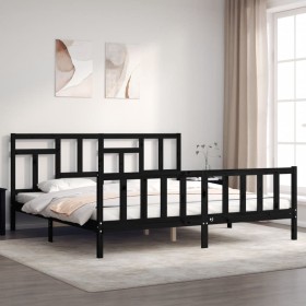 Bed frame with black solid wood headboard 200x200 cm by vidaXL, Beds and slatted bases - Ref: Foro24-3193165, Price: 197,46 €...