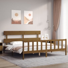 Estructura de cama con cabecero madera maciza marrón miel de vidaXL, Camas y somieres - Ref: Foro24-3193289, Precio: 165,99 €...