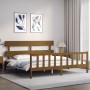 Honey brown solid wood bed frame with headboard by vidaXL, Beds and slatted bases - Ref: Foro24-3193289, Price: 165,29 €, Dis...