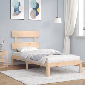 Bed frame with solid wood headboard 90x200 cm by vidaXL, Beds and slatted bases - Ref: Foro24-3193516, Price: 86,99 €, Discou...